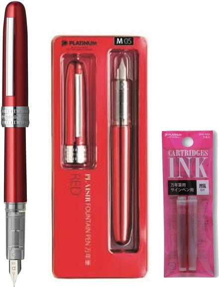 Platinum Japan - Plaisir Fountain Pen - Medium - Vulpen - Rood - penpunt: Medium 05 - Met extra vullingen Roze
