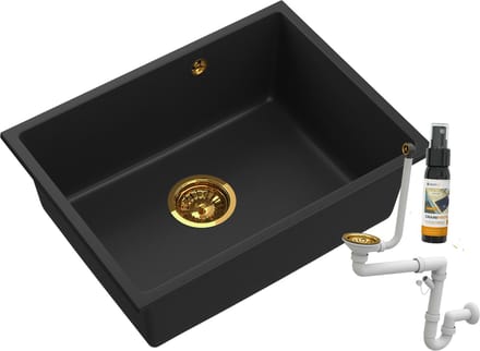 Granitische Spoelbak Granitan Manado60 met Gouden Sifon - Compleet Set
