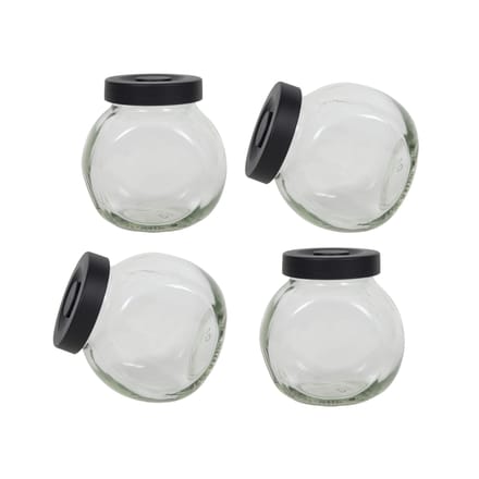 Set van 4 glazen kruidenpotjes - Matzwarte deksel - 175 ml