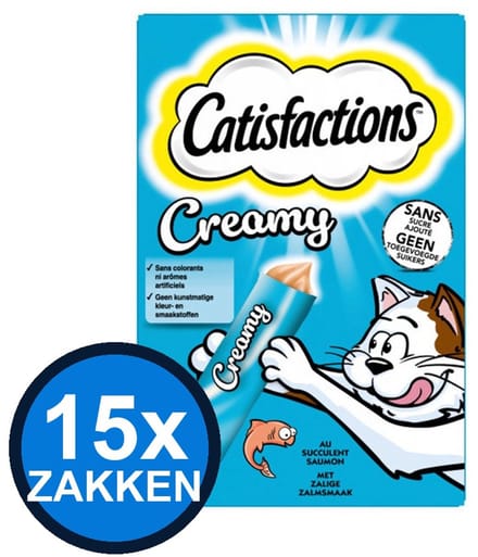 15x Catisfactions - Creamy Zalm Multipack (4x10g) - Kattenvoer Snacks - 40 g