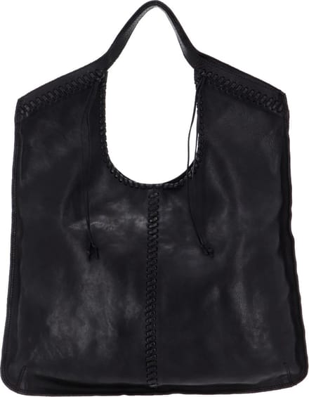 CAMPOMAGGI Leren Schoudertas Shopping Bag Nero Zwart