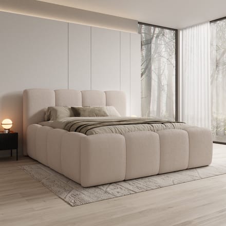 Meubella - Nihito - Tweepersoonsbed - Stof beige - 180x200 cm