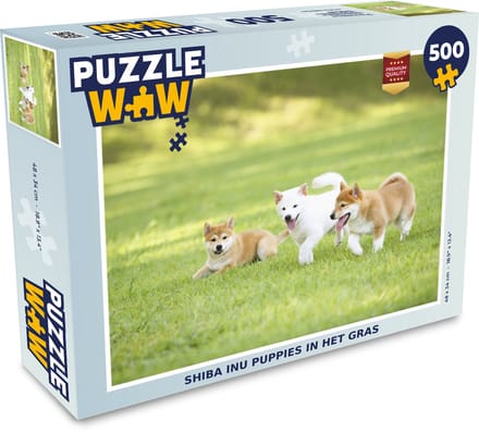Puzzel Shiba Inu puppies in het gras - Legpuzzel - Puzzel 500 stukjes