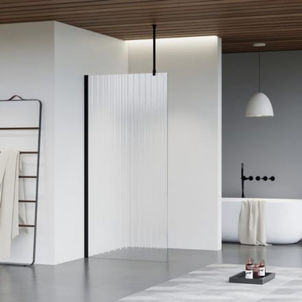 FugaFlow Eccelente Vetro inloopdouche badkamer - 100x200cm - ribbelglas - plafondarm - mat zwart
