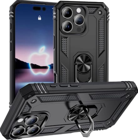 Cityhoesje – Armor Kickstand – Ring BackCover – iPhone 16 Pro – Zwart