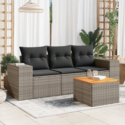 vidaXL - 4-delige - Loungeset - met - kussens - poly - rattan - grijs
