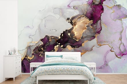 Behang - Fotobehang Marmer - Abstract - Goud - Paars - Breedte 420 cm x hoogte 280 cm