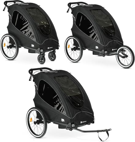 Fietskar Kinderwagen - Jogger Buggy - Actief Gezin - 3-in-1 Multifunctioneel - 2 Zitplaatsen - Zwart