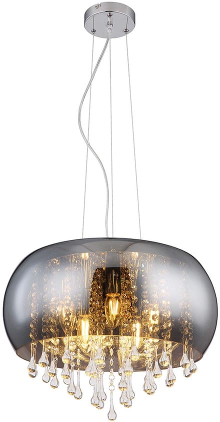Hanglamp - chroom - Kalla - metaal smoke glas - Ø 44cm - E14 - 15809H1 - Globo