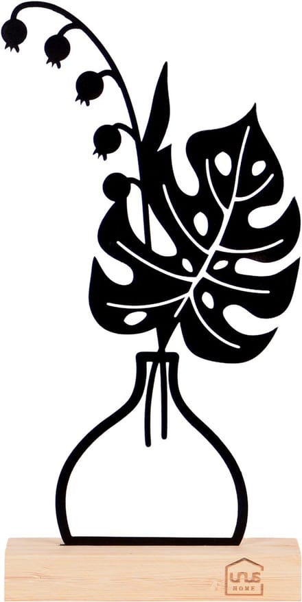 UNUS® Decoratieve bloemenvaas Silke van metaal op bamboevoet zwart