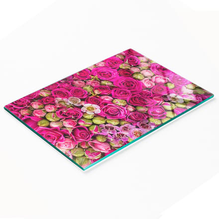 Serveerplank van gehard glas met rozenmotief, 80x52 cm