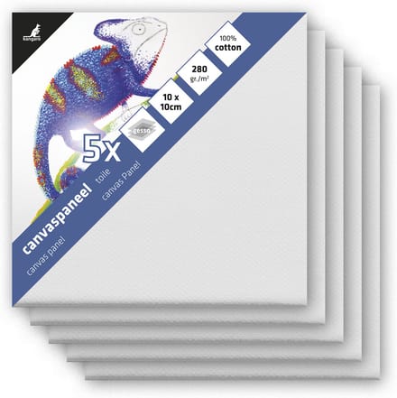 Kangaro canvaspaneel - 10x10 cm - 3mm board - 3x primed - set 5 stuks
