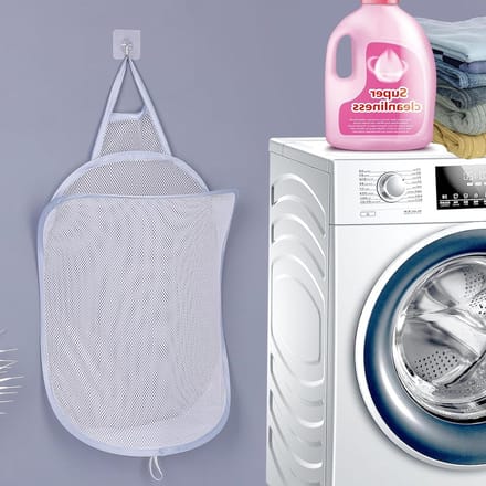 Opvouwbare wasmand voor de was, groot formaat met pop-up functie, grijs met handvat.