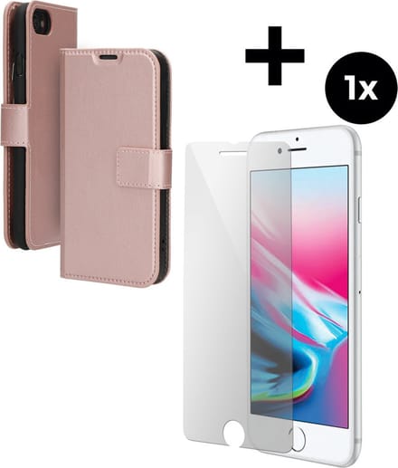 Mobiparts Classic Wallet hoesje geschikt voor Apple iPhone 8 met 1 Screenprotector van Gehard Glas - Roze