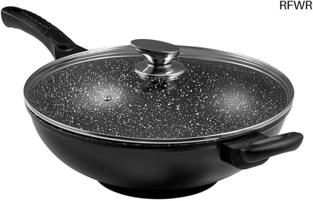 RFWR® Steen-look Wok met Glazen Deksel - 32 cm