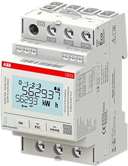 ABB Componenten elektriciteitsmeter - ABB Componenten kWh meter 3 fase direct 65A 230/400V klasse B pulsuitgang (D13 15-M 65 Modbus)