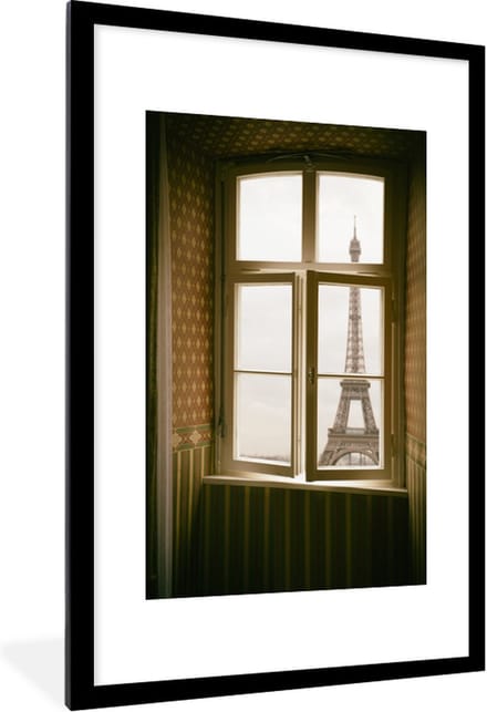 Fotolijst incl. Poster - Uitzicht op de Eiffeltoren in Parijs - 60x90 cm - Posterlijst