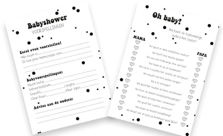 20x leuke Quiz | Babyshower | spelletje invulkaarten (A5 formaat) Quiz2