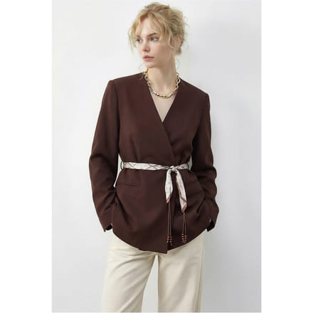 V-hals Ceintuur Blazer Jas