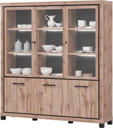 Belfurn - Vitrinekast elegant 192cm met LED in canada eik decor