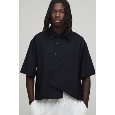 Oversized Boxy Asymmetrisch Linnen Shirt Met Halve Mouw | Black | Size Large