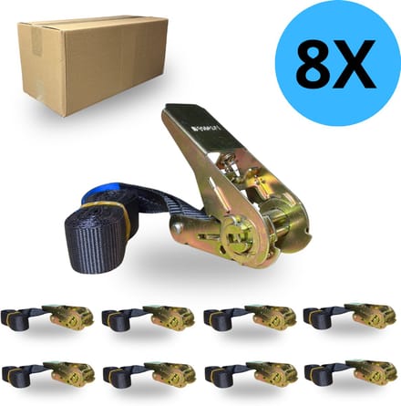 Spanbanden met ratel – 2 meter – 25 mm – 8 stuks - straps - spanband - Fietsband