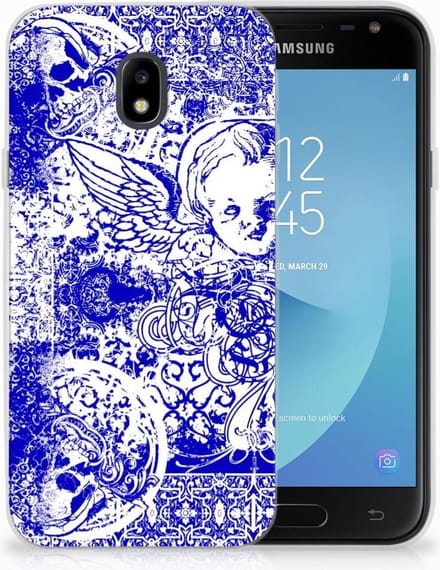 Back Cover voor Silicone Back Case Samsung Galaxy J3 2017 Angel Skull Blauw