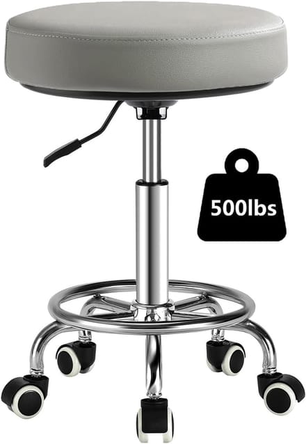 Verstelbare Roller Stoel - Kruk met Wielen - Mobiel Zitten - Ergonomische Steun - Compact Formaat - Grijs