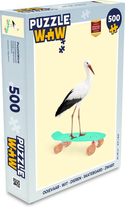 Puzzel Ooievaar - Dieren - Skateboard - Geel - Legpuzzel - Puzzel 500 stukjes