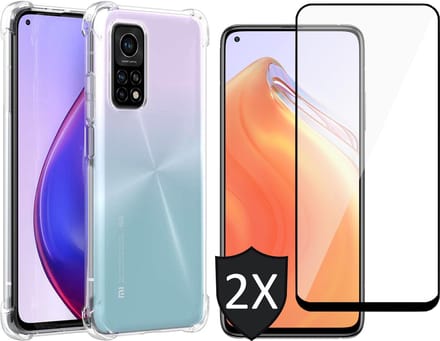 Hoesje geschikt voor Xiaomi Mi 10T - Transparant Shock Proof Cover Case + 2x Screenprotector Tempered Glass Full Screen Protector Glas