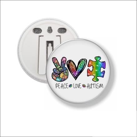 Button Met Clip 58 MM - Peace Love Autism