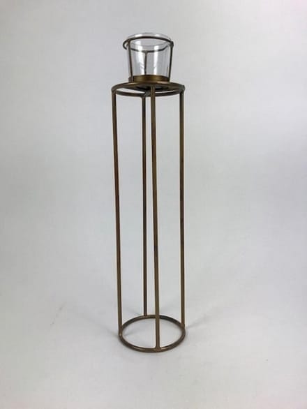 T.Light Holder 10x10x35 cm Clear Glass Blue Gold