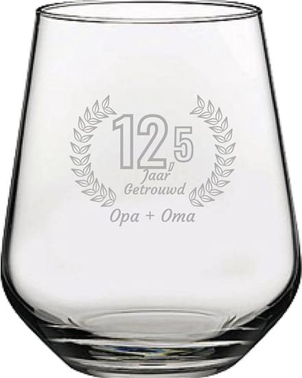 Gegraveerde Drinkglas 42,5cl Opa + Oma 12,5 jaar getrouwd