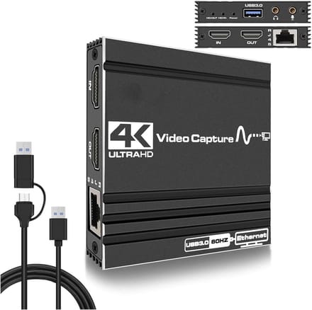 Sounix Video Capture Card - Game Capture - HDMI 4K 1080P@60fps - Met USB C Adapter - USB 3.0 - Plug & Play