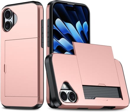 iPhone 16 Hybrid Hoesje | tpu + pc | ruimte voor 2 pasjes - Roze