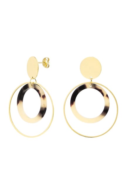 Dames oorbellen - Double round - Goud met beige - Hangers Oorhangers