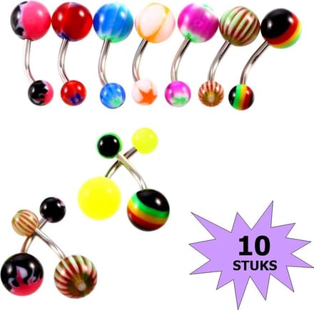Fako Bijoux® - Navelpiercing - Acryl & RVS - Print - 10 Stuks
