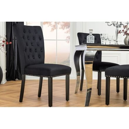 Eetkamerstoel zwart fluweel chesterfield stijl
