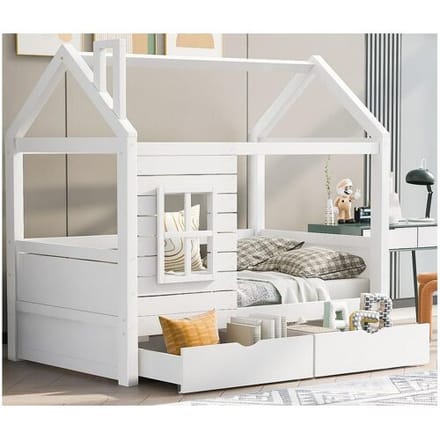 ModernLuxe Kajuitbed 80x160 cm met 2 lades - huisvormig - massief hout - Wit