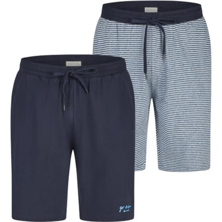 Phil & Co Heren Korte Pyjamabroeken 2-Pack Donkerblauw/Grijs Gestreept - Maat M