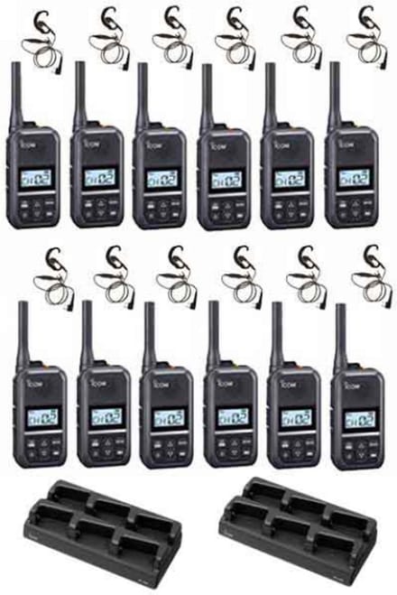 Set van 12 Icom IC-U20SR IP54 mini Portofoon met multilader en C-ring oortje