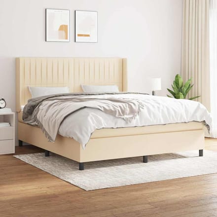vidaXL - Boxspring - met - matras - stof - crèmekleurig - 180x200 - cm
