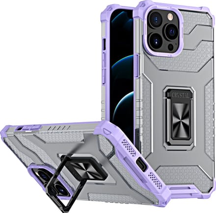 Hoesje Geschikt voor iPhone 13 Pro Max transparent rugged case Met Ringhouder – Paars