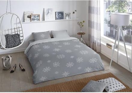 Dekbedovertrekset Jule | flanel wit & grijze sneeuwvlokken | 135x200