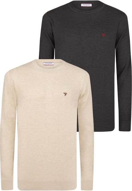 Felix Hardy Sweater Ronde Hals - 2 Pack Heren Beige-Antraciet - M