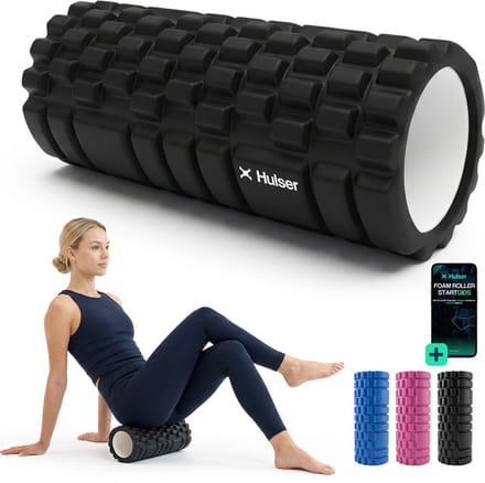 Hulser Foam Roller 33 cm – Massage roller – Fitness en Yoga foamroller – Zwart – Met digitale startgids - Voor triggerpoint massage - Grid Trigger