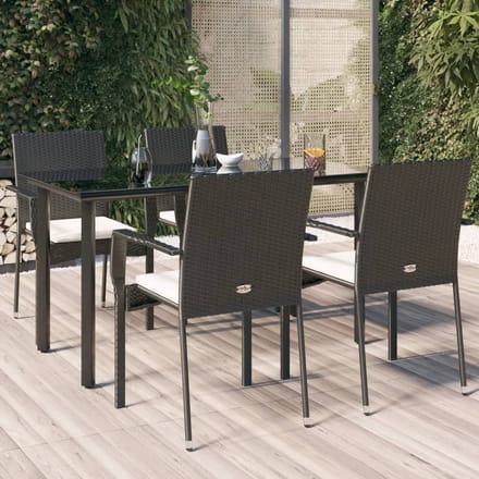 vidaXL - 5-delige - Tuinset - met - kussens - poly - rattan - zwart