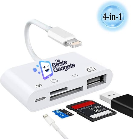 De Beste Gadgets Cardreader 4 in 1 - Lightning naar SD Kaartlezer geschikt voor iPhone en iPad - Camera Connection kit