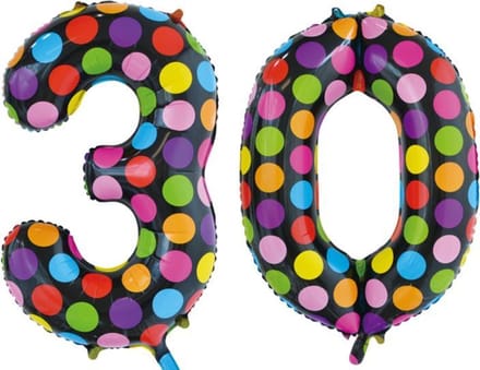 Folieballon 30 jaar stippen 86cm