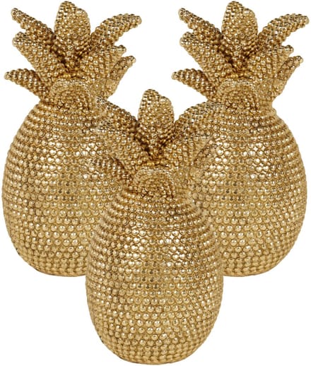 Ostaria Decoratieve Ananas - 3x - goud - strass effect - polyresin - 24 cm
